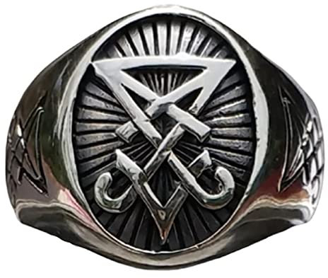 PikaLF Luzifer Ring für Männer, Satan Luzifer Dämonenring, Siegel von Luzifer Ring, Siegel des Satans Siegelring, Teufel Schädel Symbol Ring, Hip Hop Biker Ring, Wikinger Satanischer Schmuck (17.3)