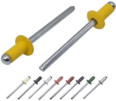 Confezione da 100 rivetti ciechi verniciati, 4,0 x 8 mm, testa a cupola, DIN 7337, rivetti in alluminio e mandrino in acciaio, rivetti pop (100, giallo Colza RAL 1021)
