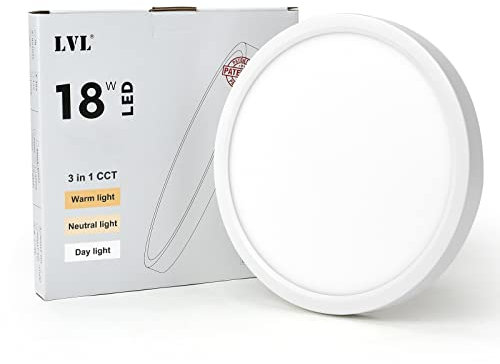 LVL Runde LED-Deckenleuchte, 18W, 23cm Deckenleuchten, warmes Licht, natürliches Licht, Tageslicht, moderne bündige Deckenleuchte für Flur, Korridor, Küche, Schlafzimmer, Büro (weiß, Φ23cm-18W)
