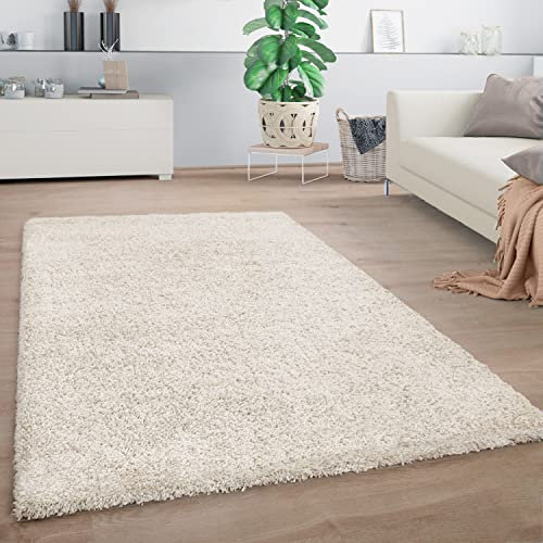 Paco Home Teppich Wohnzimmer, Schlafzimmer/Hochflor Shaggy in versch. Designs Farben und Größen, Grösse:120x160 cm, Farbe:Beige-Creme