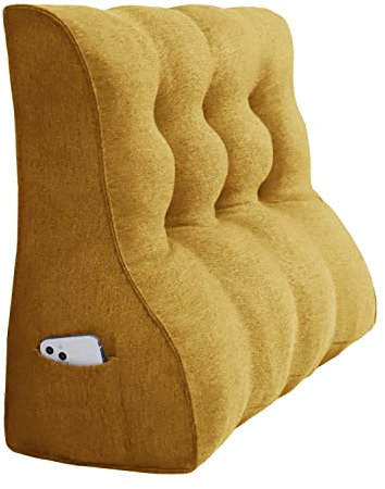 Johnear Rückenkissen Lendenkissen für Sofa Bett Rückenlehne Groß Leinen Bücherkissen Lesekissen Hohe Kopfteil zweireihig Kopfkissen Wandkissen Beinkissen (gelb，200 x 26 x 55cm)