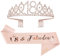 Mikccer Rose Gold 18th Birthday Sash and 18 Birthday Tiara, Rhinestone Crown Headband for 18th Birthday Gifts, 18th Birthday Decoration Party Accessories for Girls Women