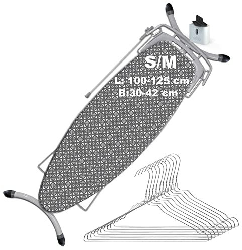 Generic Exklusiver 6-Lagen Bügelbrettbezug inkl. Carl-Kordelwickler - perfekte Gleitunterlage zum Bügeln - extra dick + 10 Kleiderbügel B: 30-42 cm | L: 100-125 cm