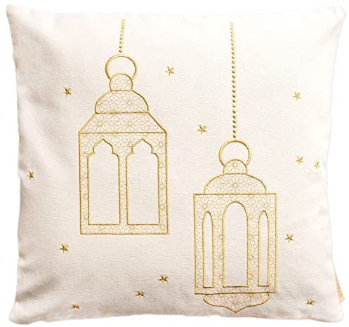Papierdrachen Kissenbezug als Ramadan-Dekoration - hochwertig Gold-Bestickt mit Laternen-Motiv - in Grösse 40x40cm - saisonale Zuckerfest-Deko