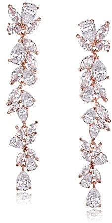 EVER FAITH Pendientes Mujer Circonio Cúbico en Forma de Marquesa Flor de Cristal de Araña Aretes Cuelgan para Novia Boda Claro Tono Oro Rosa