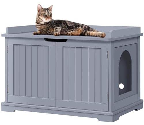 Yaheetech Katzenhöhle für große Katzen Katzenschrank Holz Katzenhaus 75,5 x 51 x 52,5 cm Katzenbett mit magnetischen Türen Separate Trennwand Katzentoilette Katzenklo Schrank, Grau