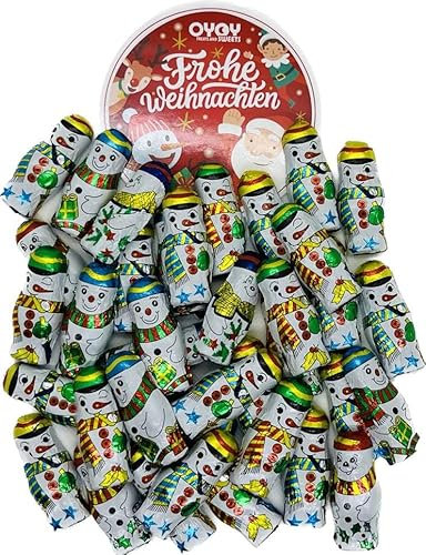 3 x 85g Schneemänner aus Milchschokolade I ca. 36 Stück I Fair Trade Kakao I Ideal für Nikolausstiefel, Adventskalender, Weihnachtsteller oder als süße Deko I mit OYOY Sticker