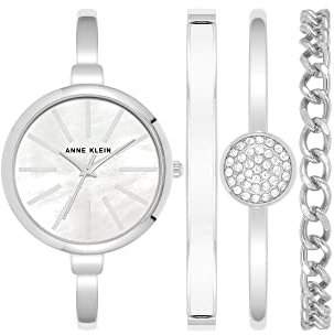 Anne Klein Women's Bangle Watch and Bracelet Set Silver/White