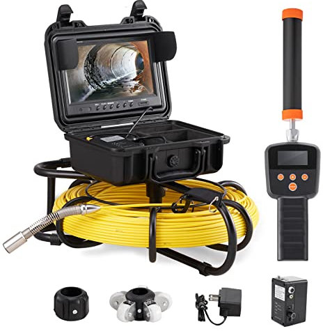 VEVOR 9Inspektionskamera 91,5m Rohrkamera 720P Kanalkamera 512Hz-Ortungsgerät Endoskop-Kamera 12V 4500mAh Lithium-Akku 6Stunden Rohrinspektionskamera IP68 Für Abwasserkanäle Abwassersysteme Abflüsse