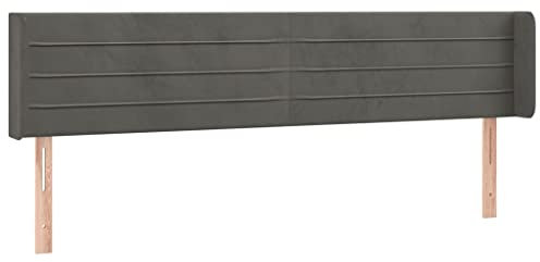 vidaXL Kopfteil mit Ohren, Bettkopfteil mit Holzbeinen, Höhenverstellbar Polsterkopfteil für Bett, Betthaupt Bettzubehör Schlafzimmer, Dunkelgrau 183x16x78/88cm Samt