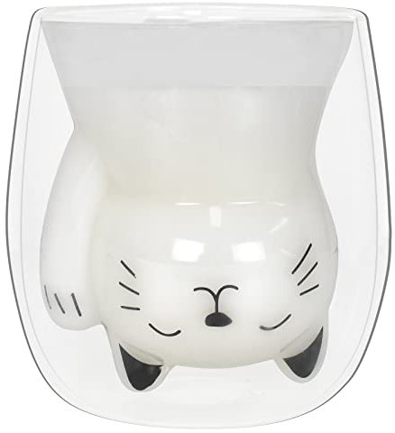 Colexy Doppelwandige Kaffeegläser, Teegläser mit Schwarzer Katze Süße Cappuccino Tasse Latte Macchiato Milch Saft Gläser Kawaii Katze Geschenke für Frauen Geburtstagsgeschenke Espressotassen, 250ml