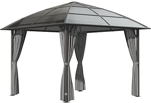 Outsunny Tonnelle de Jardin pavillon de Jardin 3 x 3 m Structure Aluminium Toit Polycarbonate imperméable UV 60+ avec parois latéraux Gris foncé
