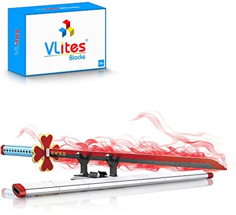 VLites Animes Schwert Katana Bausteine Modell Bausatz, 780 Teile 99.7cm MOC Samurai Sword Klemmbausteine mit Scheide und Halterung, Kreatives Geschenk (1514)