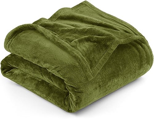 Utopia Bedding Fleecedecke Leichte Decke für Bett, Couch oder Sofa, Geeignet für alle Jahreszeiten [228x213 cm, Olive]