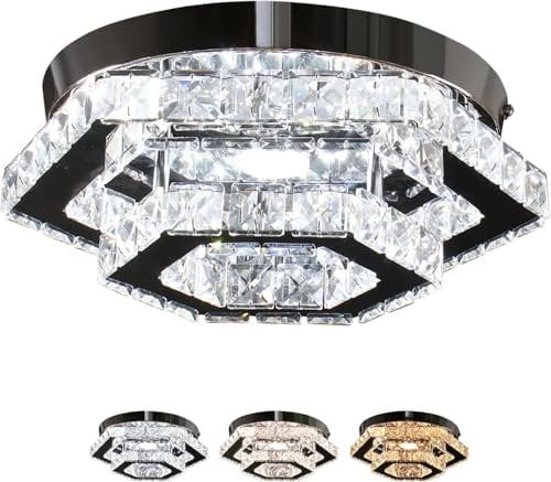 CXGLEAMING 13 Modern LED Crystal Chandelier Ceiling Lights Fitting Flush Hexagonal Crystal Pendant Ceiling Lights for Living Room Bedroom Hallway Bathromm Kitchen(3 Color Changable)