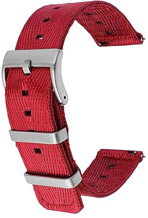 MasterUnion Uhrenarmband, gewebtes Nylonband, Edelstahl-Reifen, Schnellverschluss, für Herren und Damen, Textil-Universalband, Armband 20/22/24 mm, Rot, 22mm