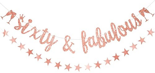 Women 60th Birthday Banner Rose Gold Glitter Sixty & Fabulous Banner by Wonsta