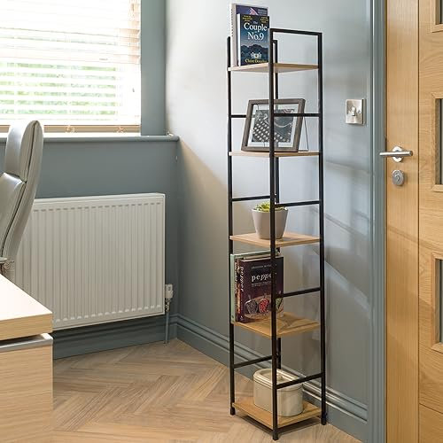 Racking Solutions 5 Tier Bookshelf, Oak Effect Shelves & Black Metalwork 1440mm H x 291mm W x 235mm D