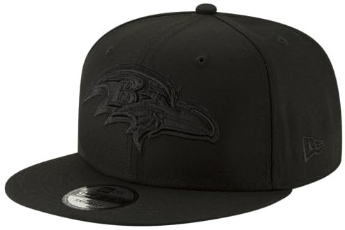 New Era NFL 9FIFTY Black On Black Adjustable Snapback Hat Cap One Size Fits All, Baltimore Ravens, Einheitsgröße