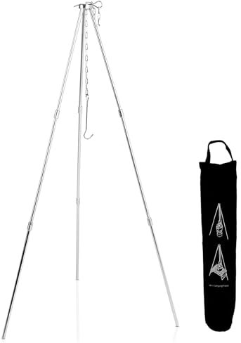 Otufan Trípode para Cocinar Al Aire Libre, 80 Cm/31,5 , Plegable De Alúmina Dura, Desmontable con Cadena Ajustable, Trípode para Fogata, Olla Colgante, Soporte para Parrilla para Acampar