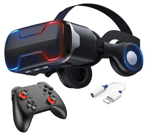 Gafas Realidad Virtual Movil con Mando, 3D VR Gafas para Película 3d Juego Immersivo, Ángulo Visión 90-100º Objetivo y Pupila Regulable, Gafas VR para 4.7-6.5 Android/iOS Smartphone, Regalos Niños (