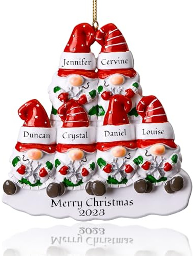 Personalized Gnome Christmas Ornaments - 2024 Family of 2/3/4/5/6 Custom Christmas Decorations with Name Hand Painted ResinGnome Christmas Baubles Customized Family Ornaments for Christmas Tree Xmas