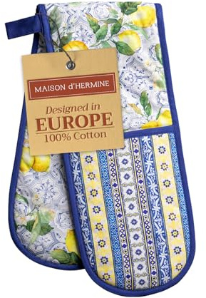Maison d' Hermine Doppelter Ofenhandschuh, 100 % Baumwolle, zum Grillen, Kochen, Backen, Mikrowelle, Umgang mit heißem Kochgeschirr, Zitrusfrüchte, Frühling/Sommer (18 x 89 cm)