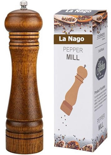Wooden Pepper Mill Adjustable Stainless Steel Spice Grinder with Coarseness Ceramic Rotor, Refillable Spice Grinder Salt Shakers for Home Kitchen Use, 21 cm