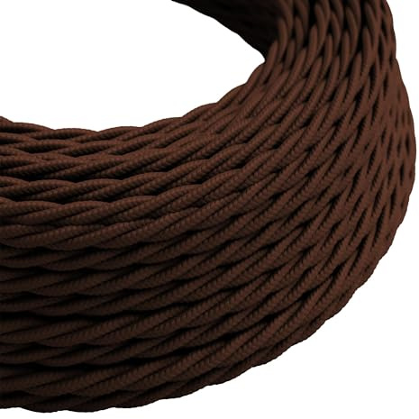 3 Core Twisted Dark Brown Fabric Electrical Wire Cable 3m Flex 18AWG | 9.84ft DC VOLTAGE Twisted Fabric Cable, 3-Core Electrical Wire Ideal for Lamps, Pendants and Decorative Lighting.