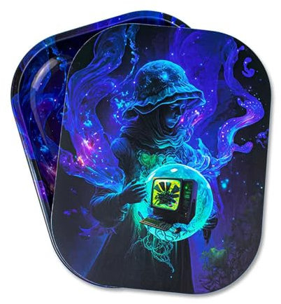 FANVANAI Bandeja de metal con tapa magnética de PVC suave, pequeña y bonita, bandeja decorativa ideal para el hogar o sobre la marcha, 7 x 5.5 pulgadas (A azul)