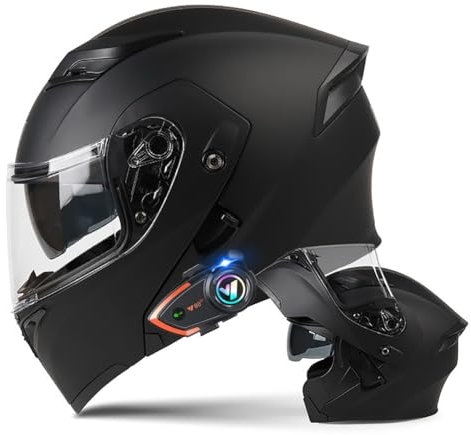 Motorradhelm mit Bluetooth Klapphelm Doppelvisier Modularer Helm ECE Zertifiziert Integralhelm mit Mikrofon für Automatische Reaktion Intercom Sturzhelm für Erwachsene Damen Herren