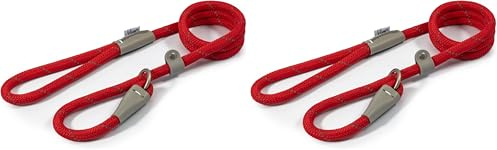 Ancol Viva Reflective Rope And Real Leather Slip Lead, 120 x 1.2 cm, Red (Pack of 2)