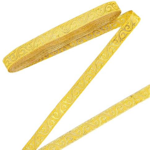 NBEADS 7m Gold Jacquard Floral Bänder Trim, 1cm Breite Polyester Jacquard Boho Gewebte Borte Flache Kleidung Zubehör für Verpackung und Kleidung Verschönerung Dekoration