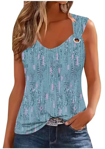 TheSosy Tank Top Women Casual V Neck Camis Retro Print Wide Straps Sleeveless Tee Shirts Blouses Ladies Loose Summer Vests Printed Camisole UK Clearance