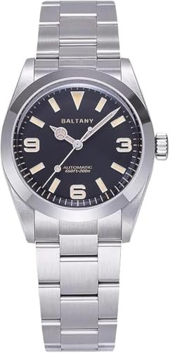 NIADI Baltany Vintage Explorer Homage Uhren Edelstahl Armband Applied Stundenmarkierungen Emaille Sunburst Automatikuhr, V 2