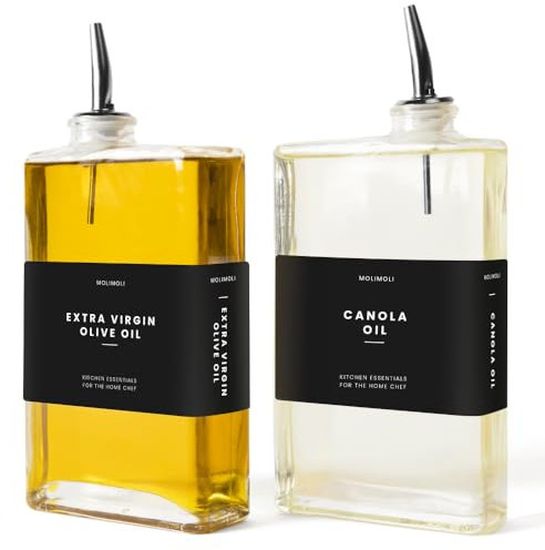 Molimoli Dispenser per Olio Cucina, Versatore Automatico, Bottiglia Sottile in Vetro per Cucina, Brocca per Olio d'Oliva, | Set di 2, Nero