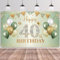 Happy 40th Birthday Banner Sage Green Gold,BTZO 40º Cumpleaños Telón de Fondo para Niños Niñas,40º Cumpleaños Decoraciones 40 Años Fiesta de Cumpleaños,180×110cm