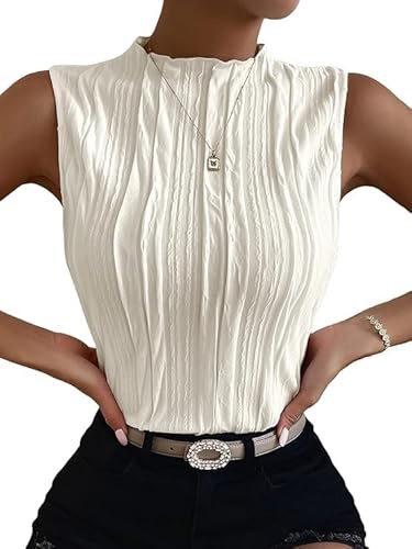 Haibang Debardeur Femme Chic et Élégant Été Hauts Top sans Manches Col Rond Texturée Tank Top Basique Montant Chemise Sexy Gilet Mode Casual Débardeur Travail Camisole Blouse