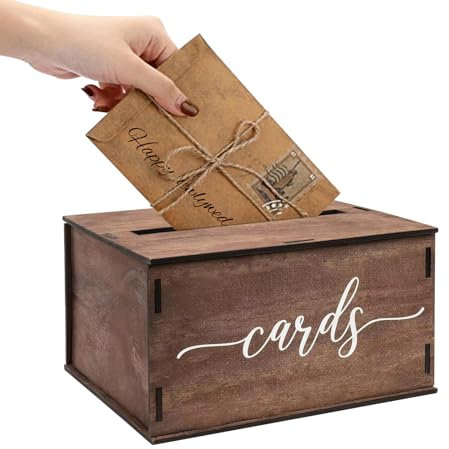 JINGHANGER Hochzeit Geschenkkarten Box 29,2x26,6x16,5 cm Holzkiste mit Deckel Geldbox Kartenbox mit Schlitz Retro Geschenkkarte Box für Geburtstag Hochzeitstag Party Dekorationen