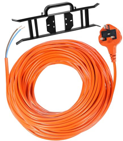 SPARES2GO 20 Metre Cable & Lead Plug for Black & Decker Lawnmowers, Strimmers, Trimmers, Hedge Cutters (20m) + Winder Bracket Tidy