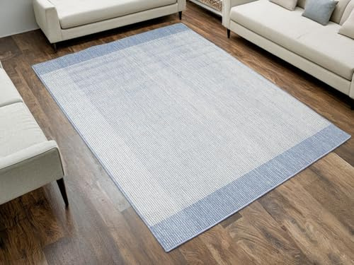 AKCILA Brussels geometrisch rechteckig Blau Outdoor Teppich 160x230 cm,Sisal Teppich für Terrasse, Wetterfeste Balkon Teppiche, Küchenteppich waschbar, Kitchen Rug, Balcony Carpet, Wetterfest Tepich