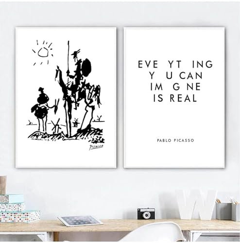 GKUVBF Alles, was Sie sich vorstellen können, ist real. Kunstdruck auf Leinwand von Pablo Picasso, Don Quijote, Poster, Gemälde, Wandbild, Dekoration, 30 x 40 cm, 2-teilig, rahmenlos