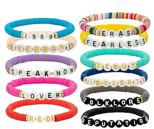 Yoimckay Sänger Armbänder, Freundschaftsarmband Stretch Einstellbare Boho Geflochten Armbänder, Album TS Inspirierte Armband, Handmade Bunte Perlen Armband Set für Sänger-Fans