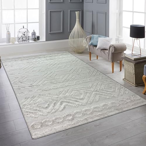 Teppich-Traum Teppich Boho-Muster Grau Hoch-Tief Weich 160x230 cm | Weich, pflegeleicht, robust und allergikerfreundlich, für Fußbodenheizung, Wohnzimmer, Schlafzimmer & Essbereich