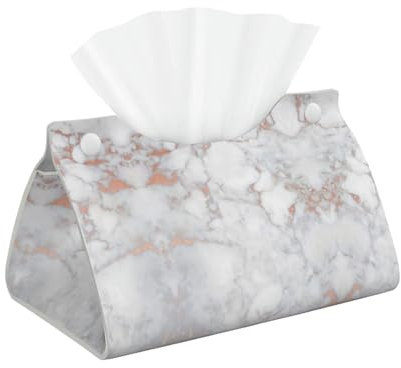 Housse de boîte à mouchoirs en cuir - Motif marbre blanc et or rose - Pour la maison, la salle de bain, le bureau, la table basse, la voiture