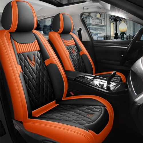maiqiken Leder Autositzbezüge für Ford C-Max 2003-2024 5-Sitzer Sitzbezüge Auto Schonbezüge Wasserdicht Allwetterschutz Schwarz Orange