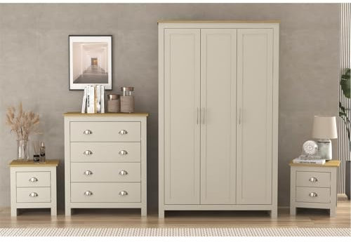 HOMELIFE Jack Wills Lancaster 4 Piece Bedroom Set Wardrobe Drawer Chest Bedside Table Grey