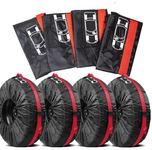 WHLYQF 4 Stück Reifentaschen, für Audi A4 S4 A4 allroad A5 S5 RS5 Q7 Reifentaschen-Set, Reifenschutzhülle, Wasserabweisend Auto Reifentaschen,B-L-Red
