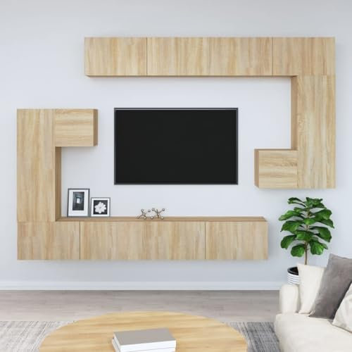 LAPOOH Meuble TV Mural Chêne Sonoma Bois d'ingénierie,Meuble TV,Table Basse Salon Meuble TV,Table Basse LED Couleurs