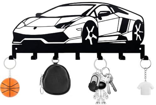 Lvjkes Porte clef mural, Accroche clef mural, Porte-clés mural multifonctionnel noir, Porte clés mural en métal, Avec 7 crochets à clés,Convient aux chambres, entrées, garages (Voiture)